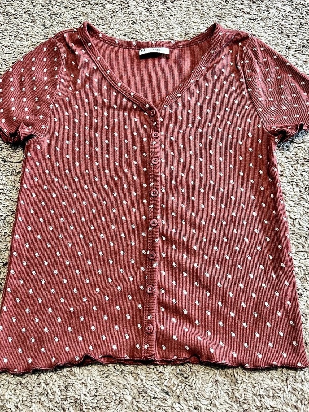 GAP Teen Ribbed Polka Dot Henley Top 14-16 Rust
